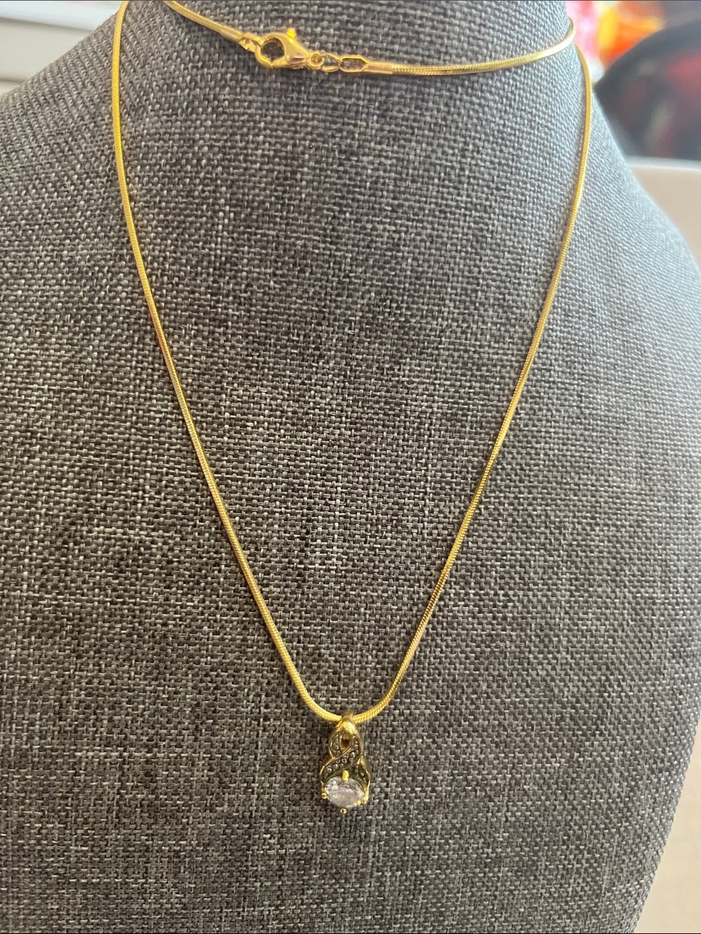 Gold Pendant Necklace with Clear Stone - Women Jewelry